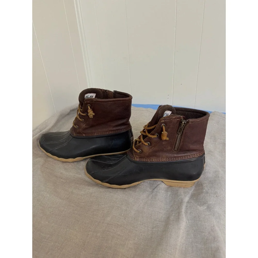 Sperry‎ Saltwater Duck Boots Womens 10 Black Brown Leather Waterproof STS91176